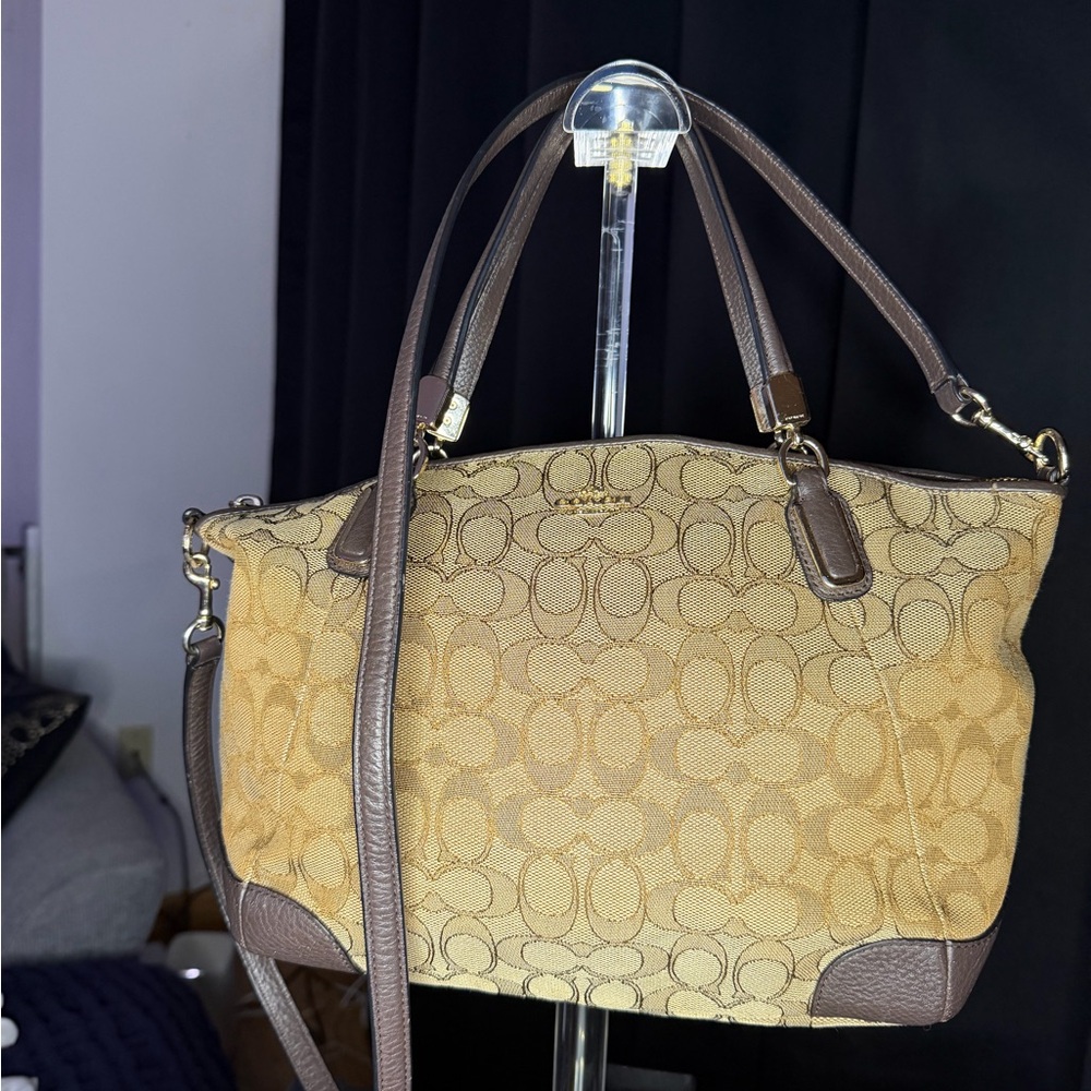 Coach Tan and Brown Signature Shoulder Bag